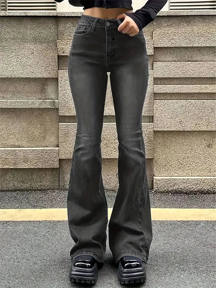 Women Flare Stretch Moustache Jeans Fashion