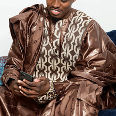 Men's Brown Bazin Agbada – Grand Embroidery