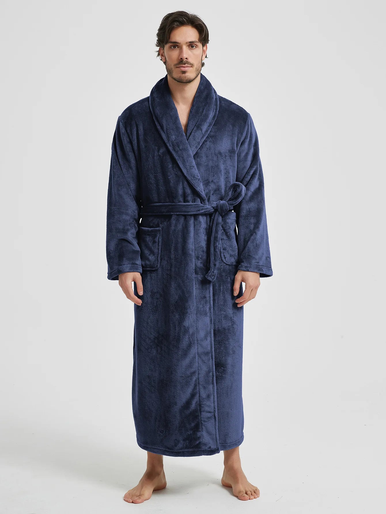 Male Lapel Coral Velvet Bathrobe Nightgown Lounge Homewear