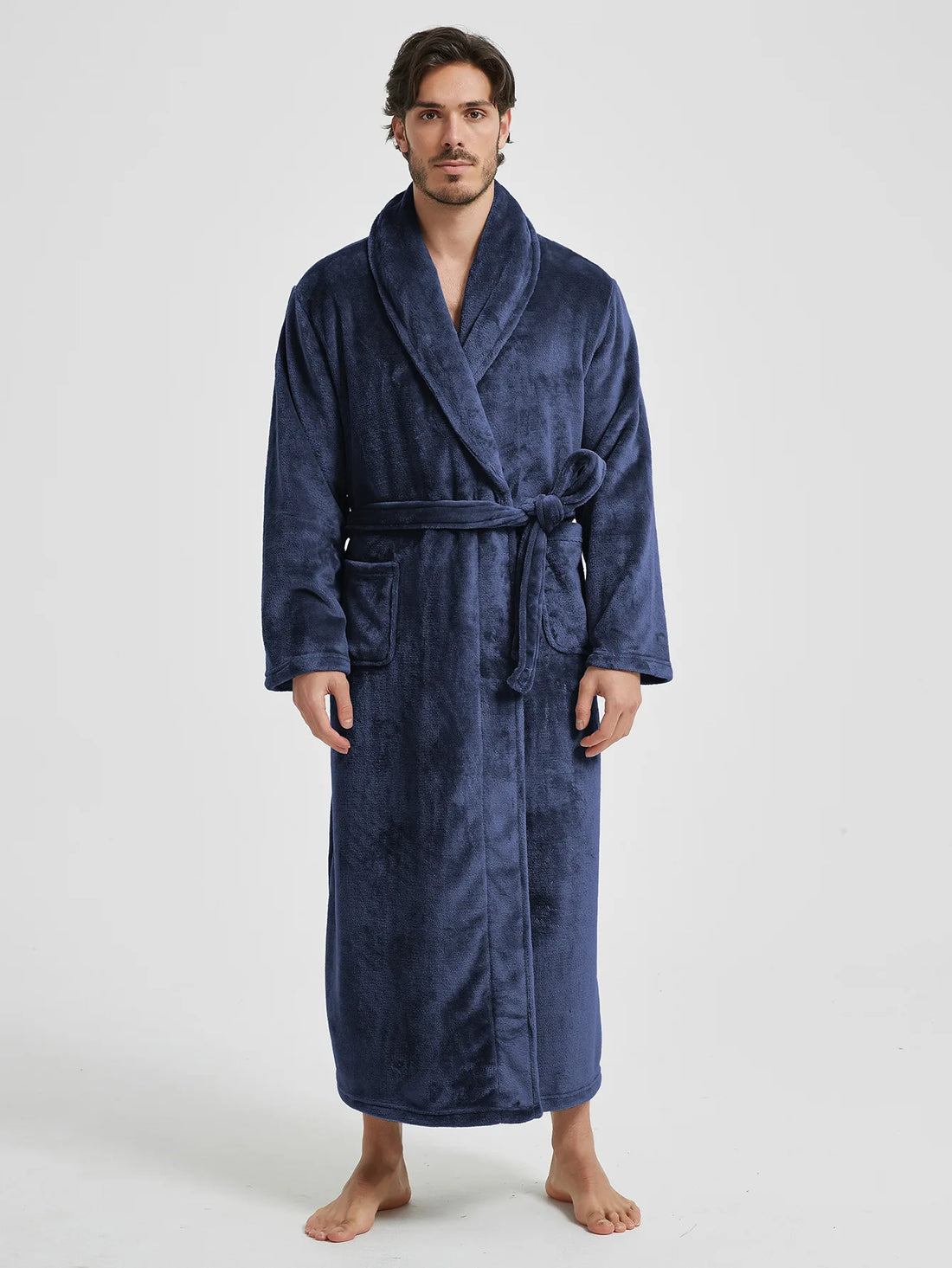 Male Lapel Coral Velvet Bathrobe Nightgown Lounge Homewear