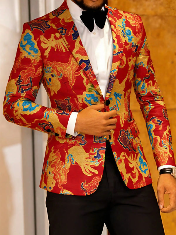 Red Printed Blazer - Front View | ARINZE