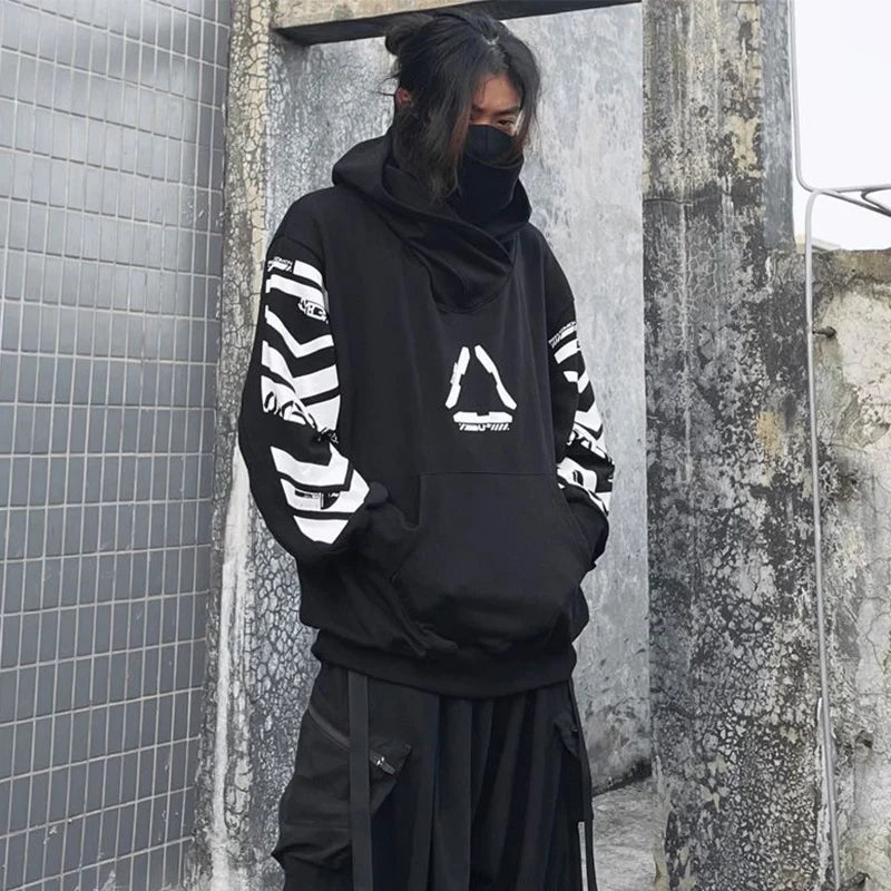 Punk Hoodie Men Fashion Creative Print Sweatshirt Pullover Harajuku Hip Hop Streetwear Tactical Functional Hoodies Techwear