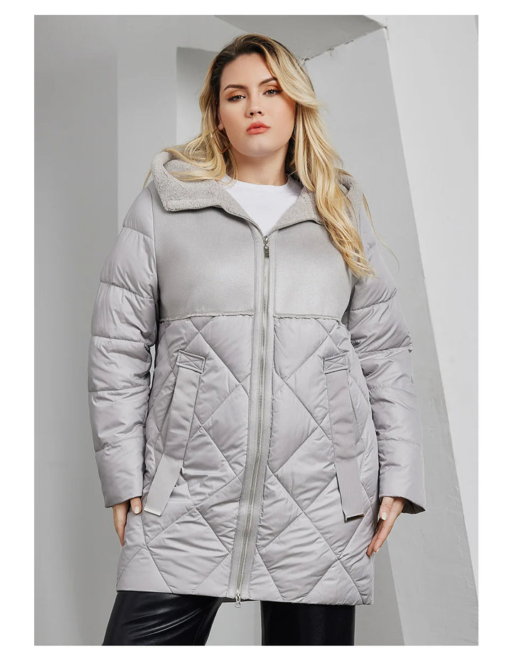 Astrid Women's Winter Jacket 2023 Plus Size Women Parka Long Bio Down Jackets Stitching Design Thick Fleece Hooded Quilted Coat
