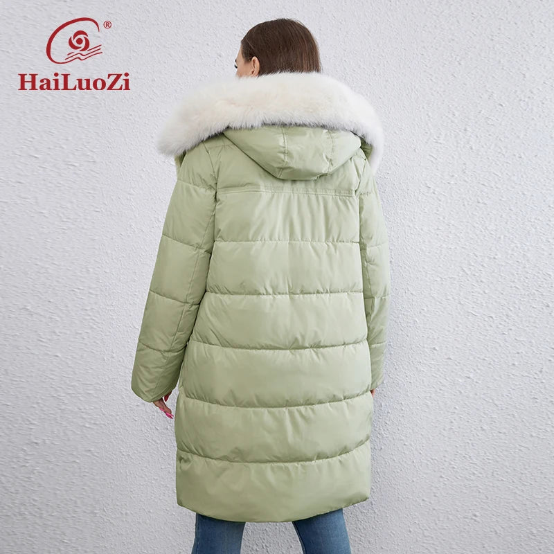 New Plus Size Winter Down Jacket for Women Long Cotton With Fur Belt Lapel Coat