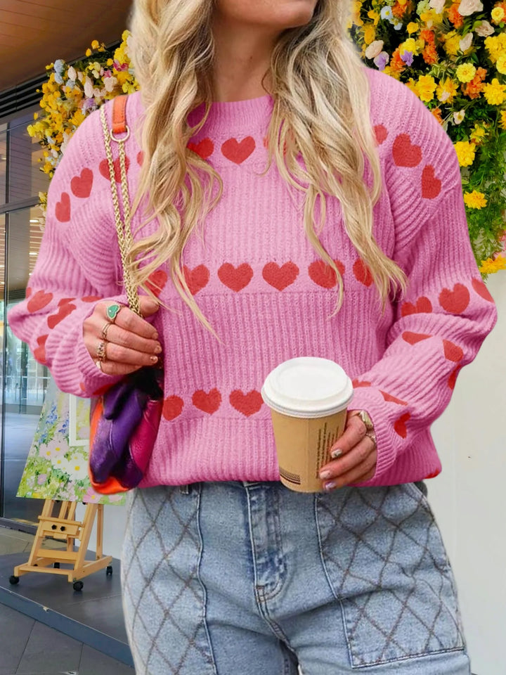 Women's Fall Winter Valentine Heart Striped Sweater