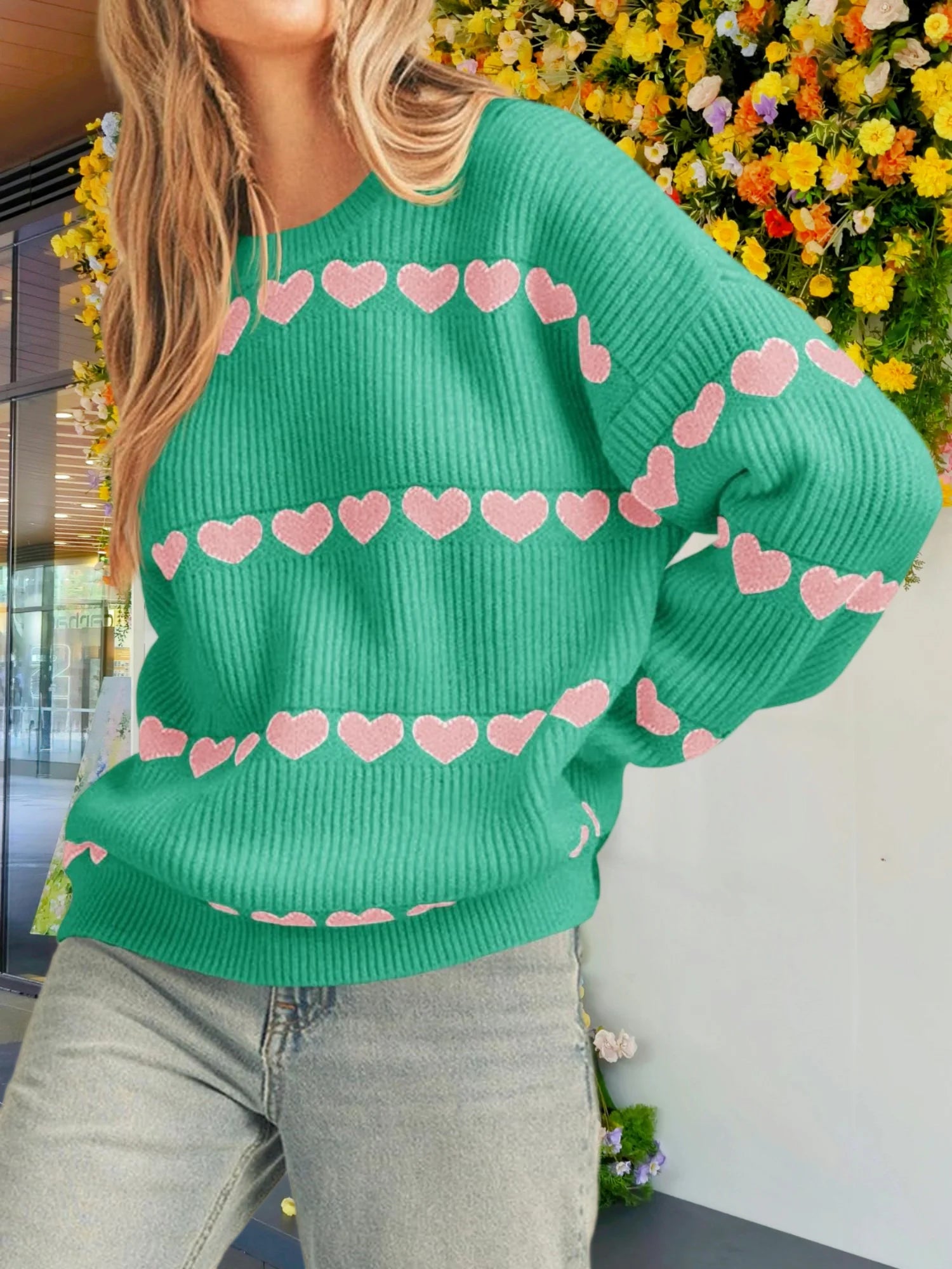 Women's Fall Winter Valentine Heart Striped Sweater