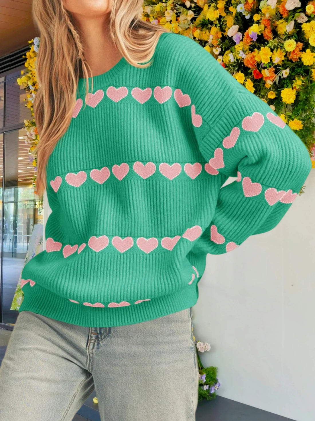 Women's Fall Winter Valentine Heart Striped Sweater