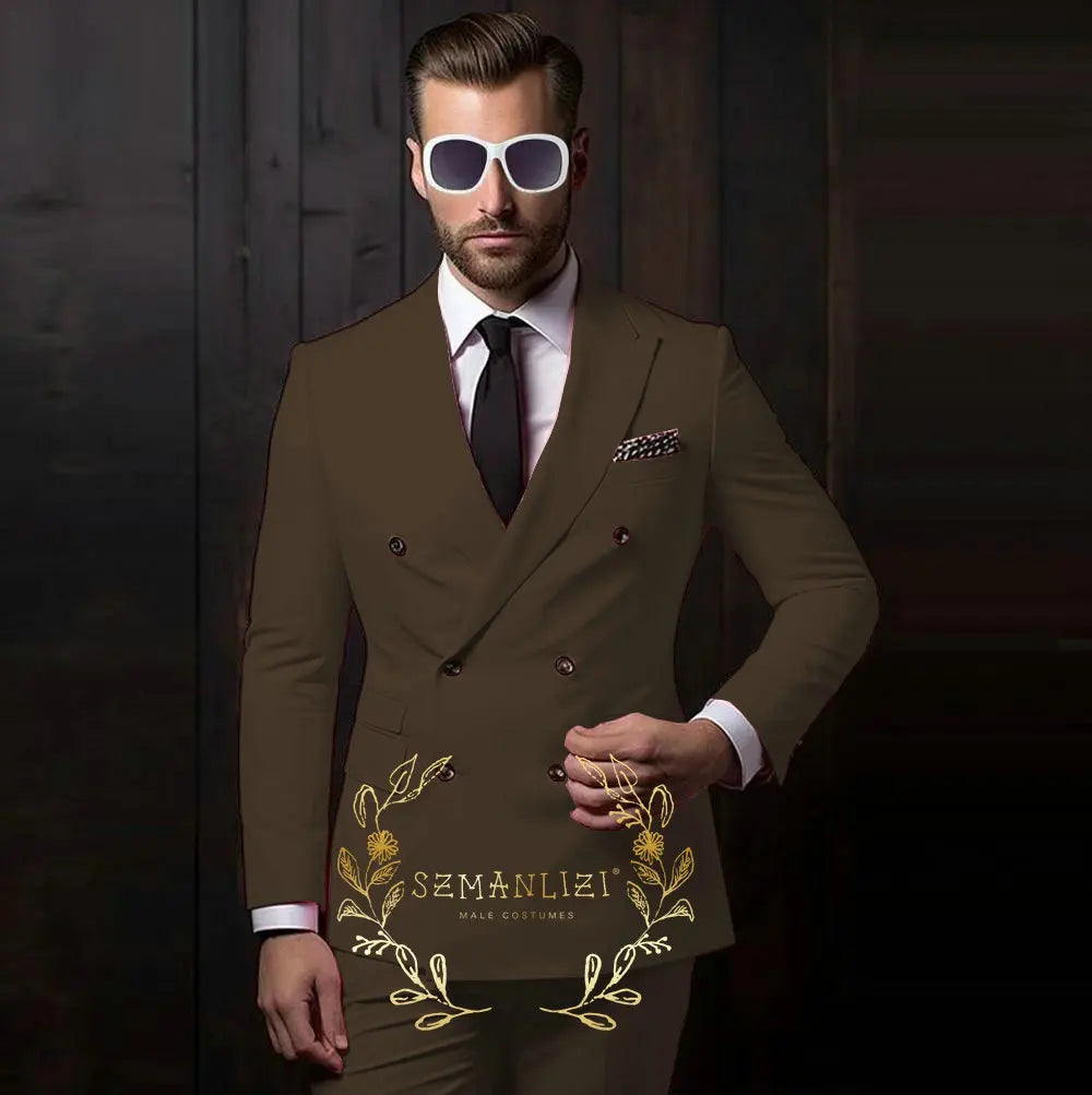 Latest Design Casual Men's Suit Beige Jacket Pants