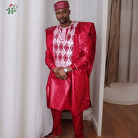 His & Hers Agbada Set – 3-Piece Bazin