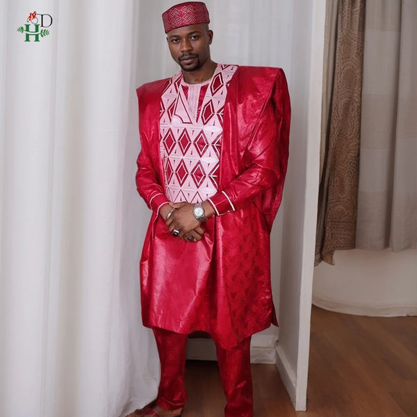 His & Hers Agbada Set – 3-Piece Bazin
