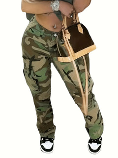 Plus-Size Camo Cargo Jeans — Wide-Leg Utility - Detail View | ARINZE