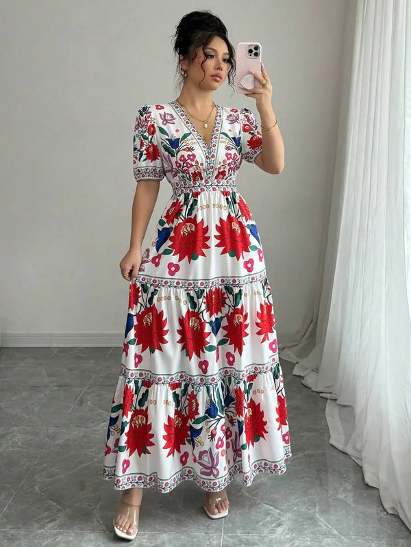 Floral Tiered Maxi Dress - Front View | ARINZE