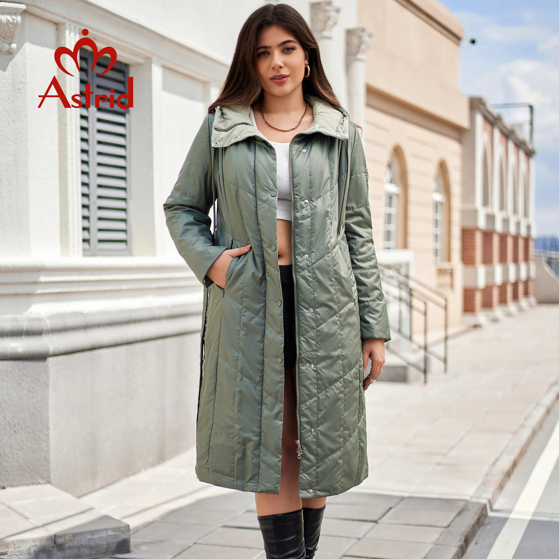 Astrid Women's Autumn Winter Parka Plus Size Woman Clothing Long Padding Warm Hood Female Quilted Jacket Coats Belt Split Hem
