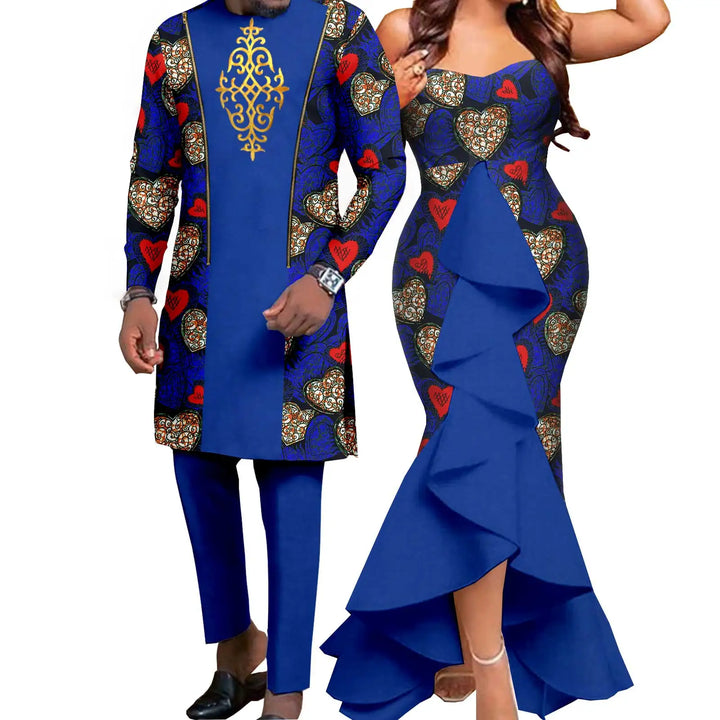 Dashiki African Women Mermaid Dresses Matching Men Outfits