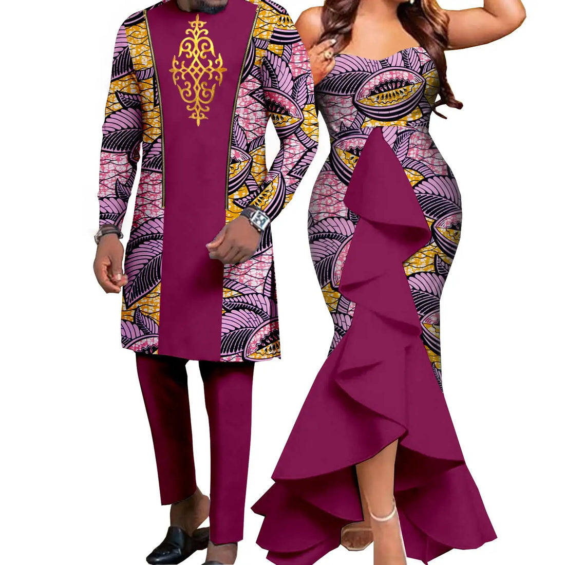 Dashiki African Women Mermaid Dresses Matching Men Outfits