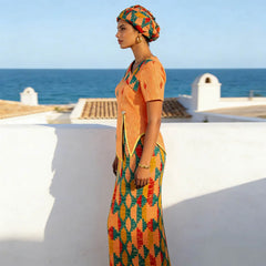 Ankara Peplum Top & Skirt Set with Headwrap