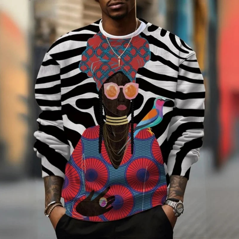 African Ethnic Pattern Hoodie For Men Retro Fashion 3D Printed Sweatshirt Autumn Long Sleeve Personality O-Neck Hoodies Pullover