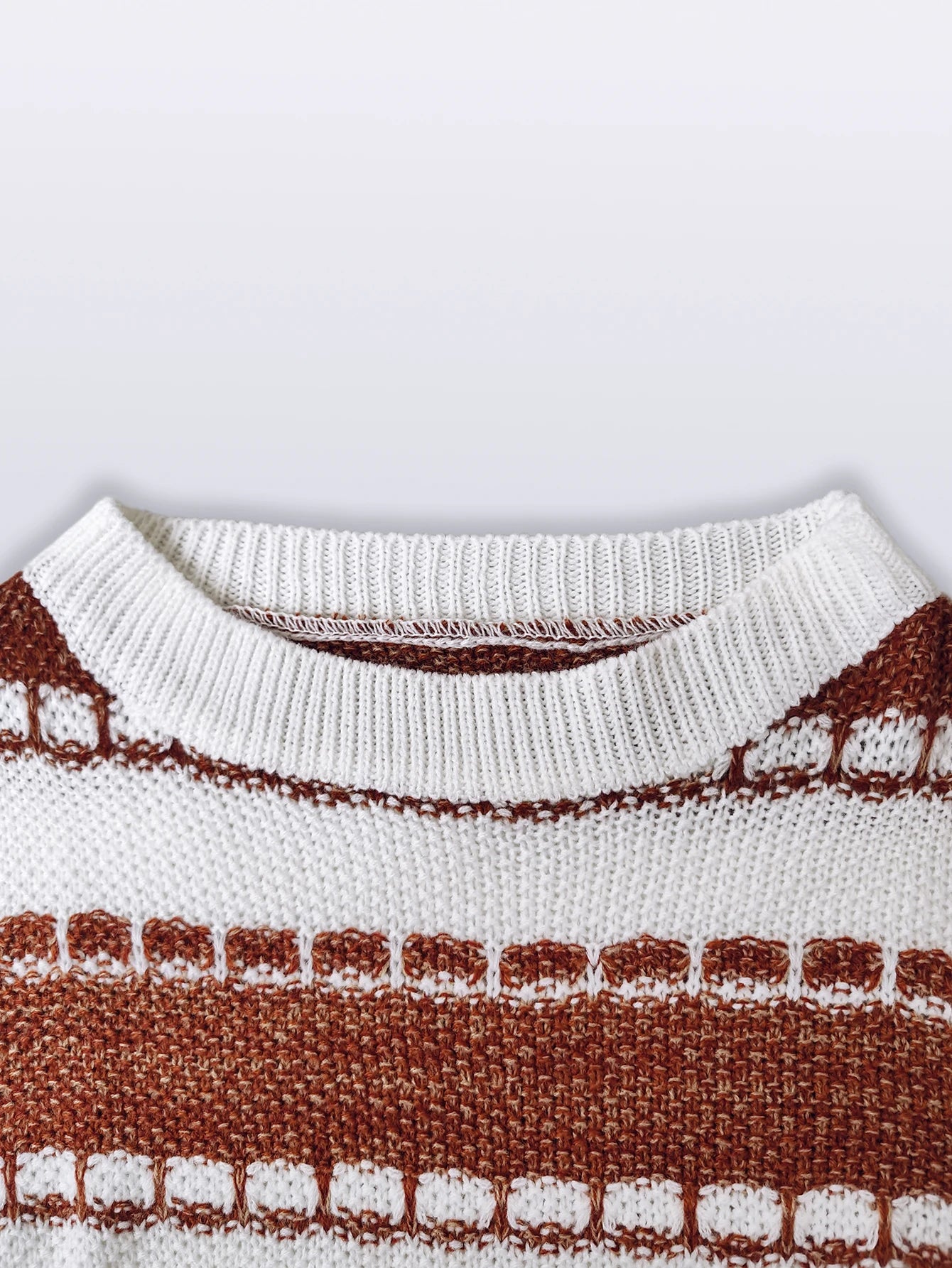 Winter Striped Sweater Colorblock Tie Waist Cropped Pullover Long Sleeve