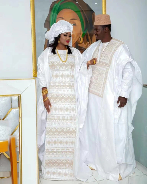 His & Hers White Bazin Set – Wedding Embroidery