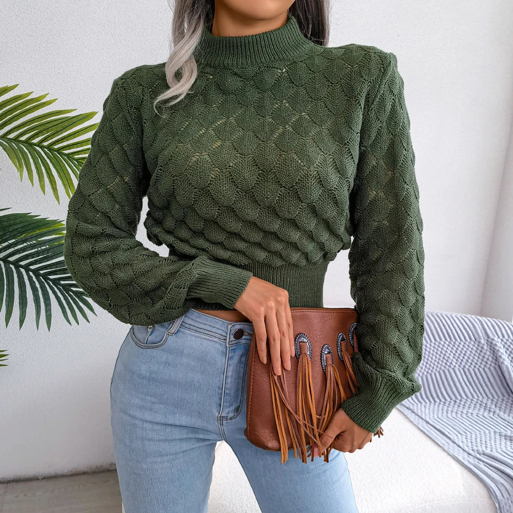 2025 Autumn Winter Women Casual Hollow Out Long Sleeve Crop Top