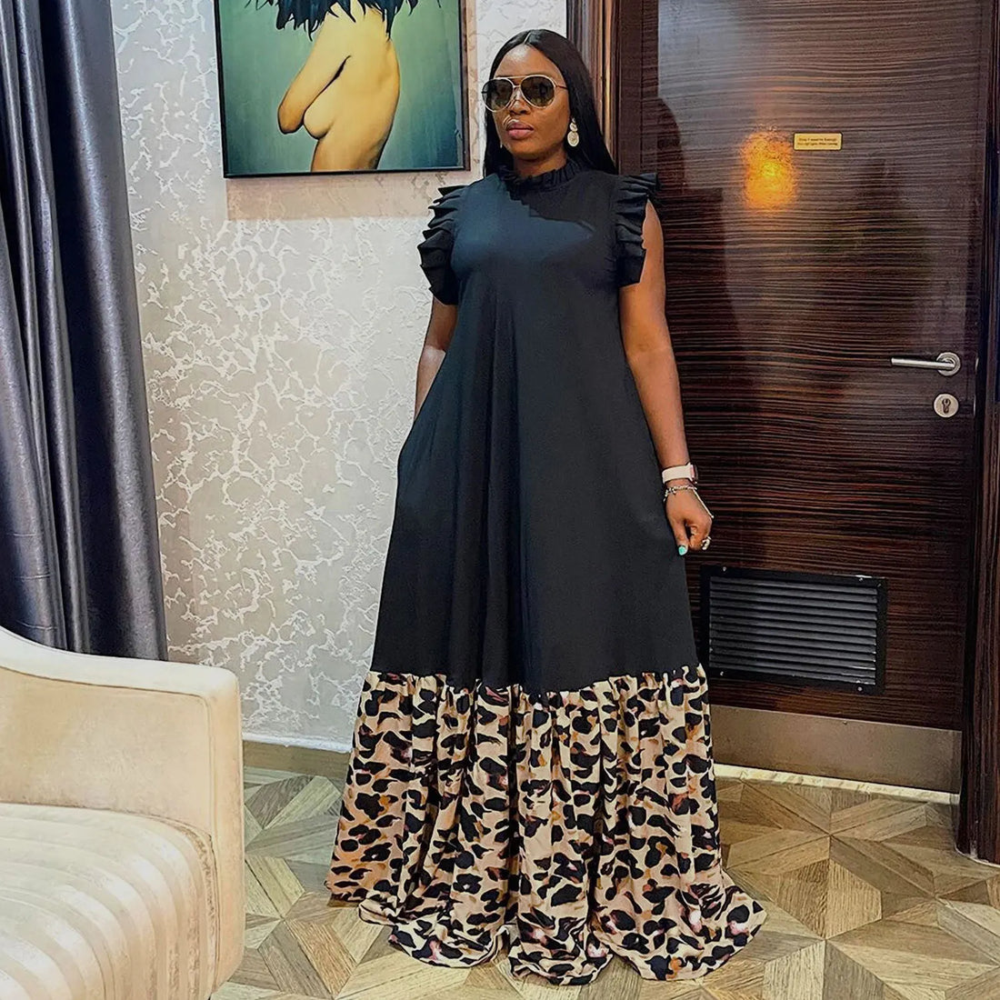 African Dress For Women Camouflage Print Patchwork Robes Africa Clothing