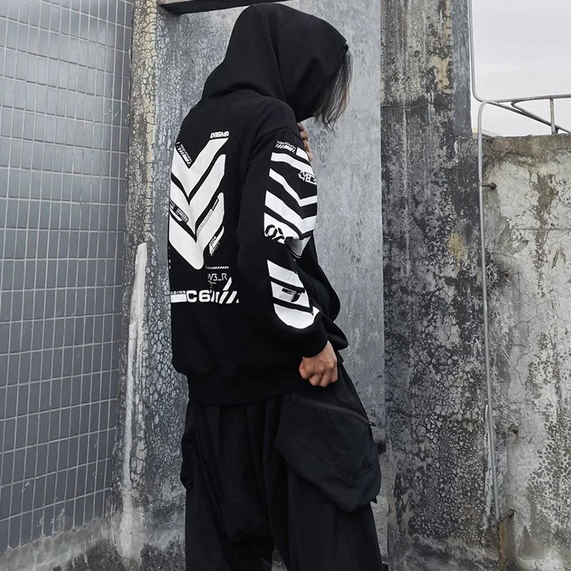 Punk Hoodie Men Fashion Creative Print Sweatshirt Pullover Harajuku Hip Hop Streetwear Tactical Functional Hoodies Techwear