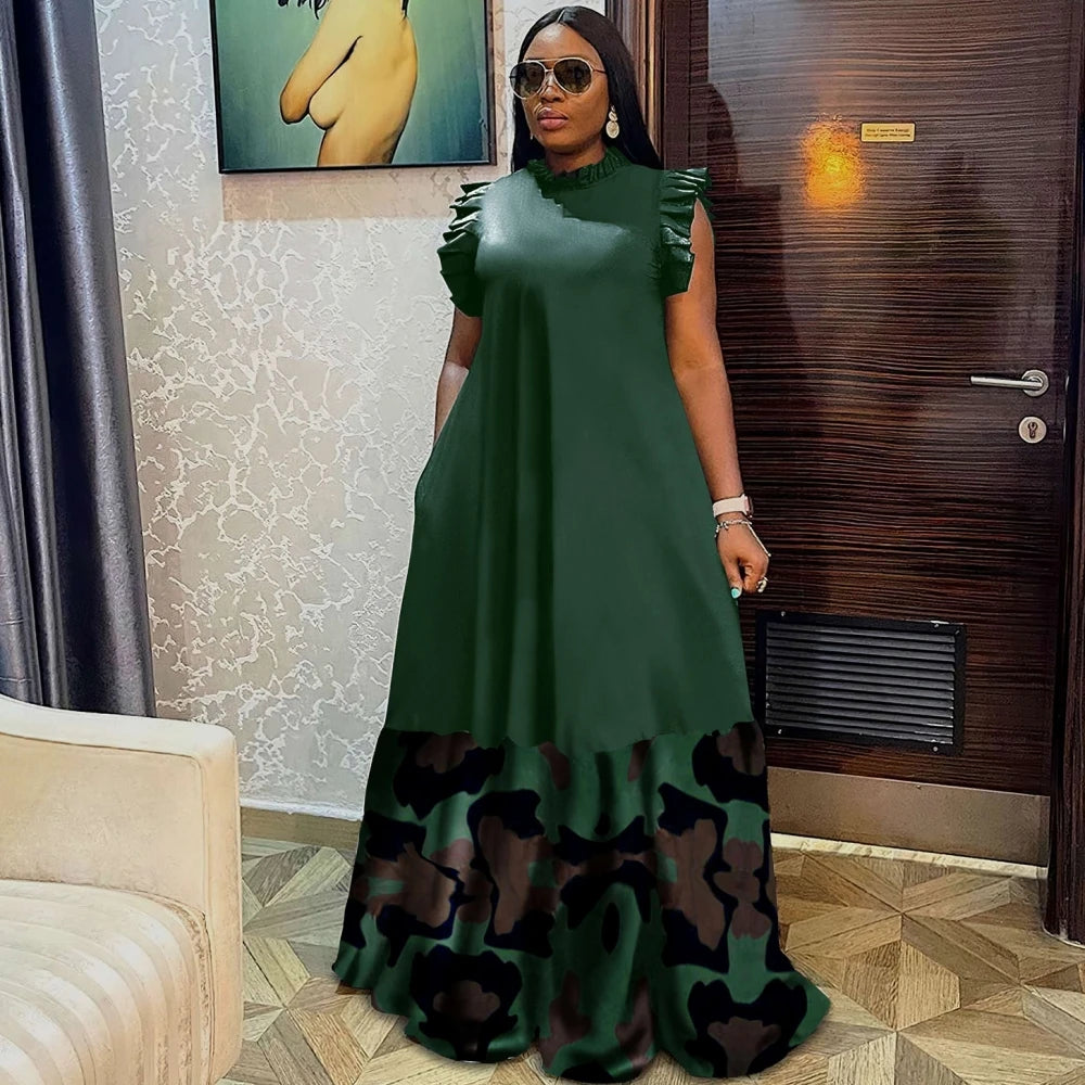 African Dress For Women Camouflage Print Patchwork Robes Africa Clothing