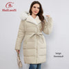 New Plus Size Winter Down Jacket for Women Long Cotton With Fur Belt Lapel Coat