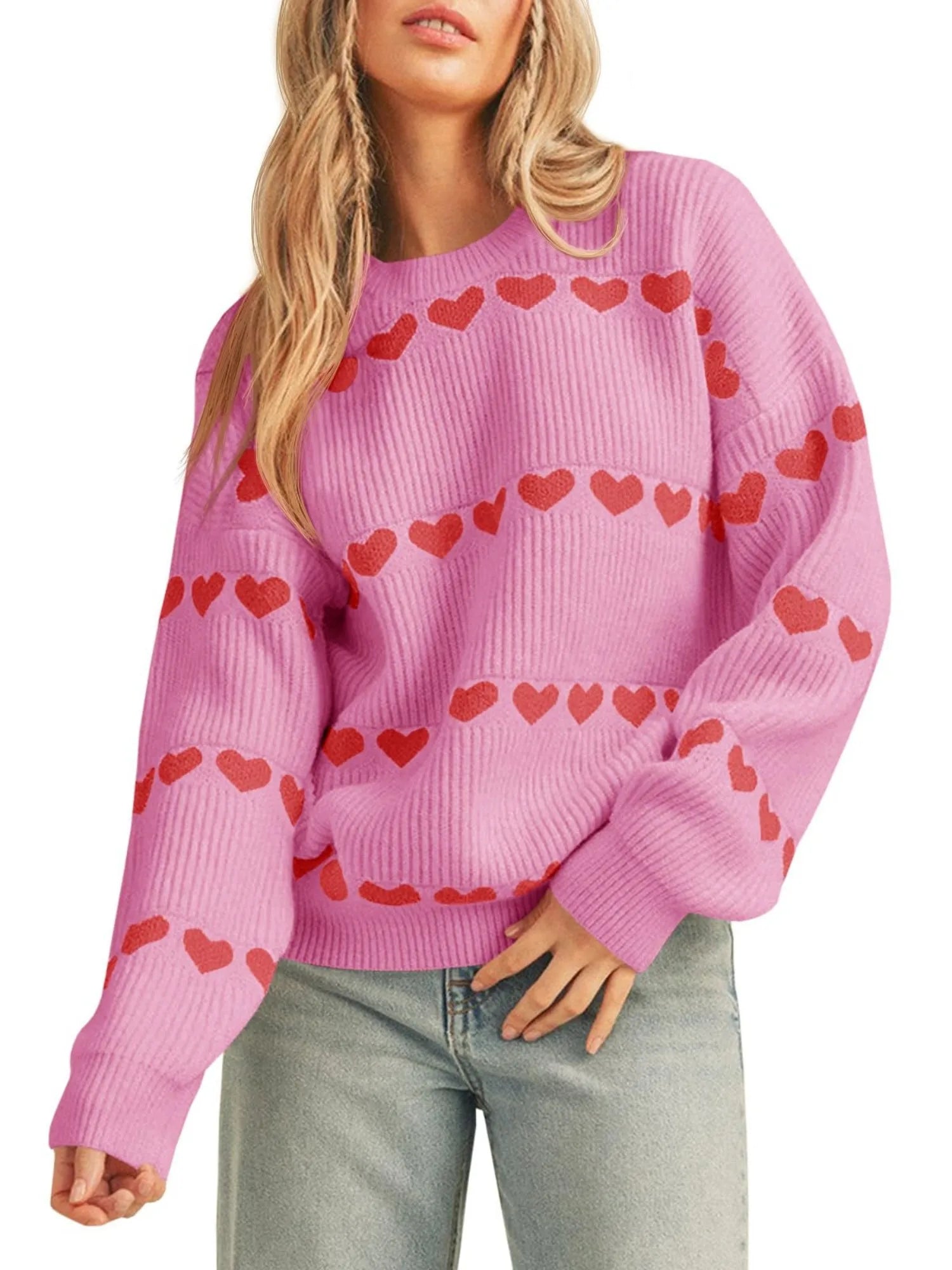 Women's Fall Winter Valentine Heart Striped Sweater