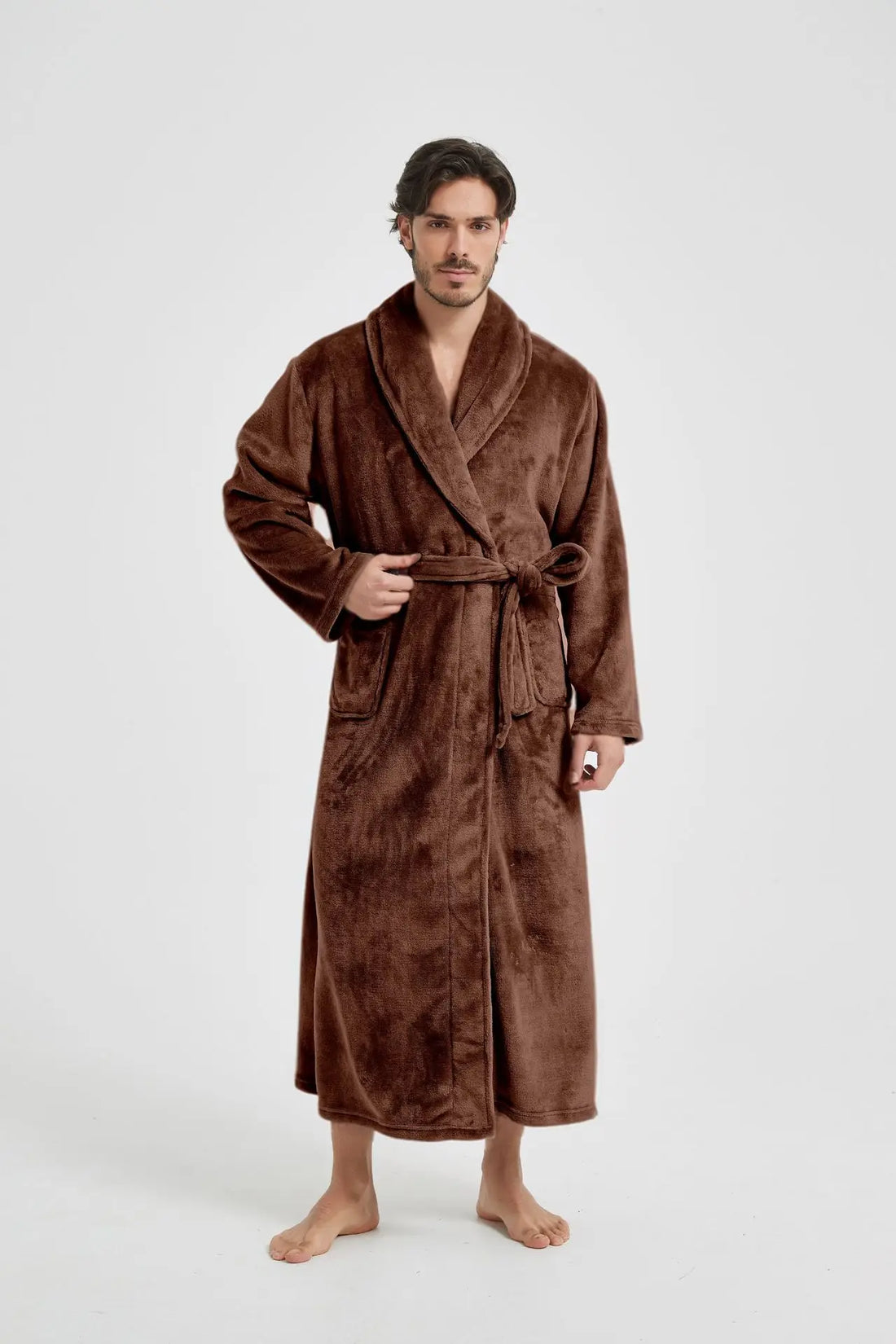 Male Lapel Coral Velvet Bathrobe Nightgown Lounge Homewear