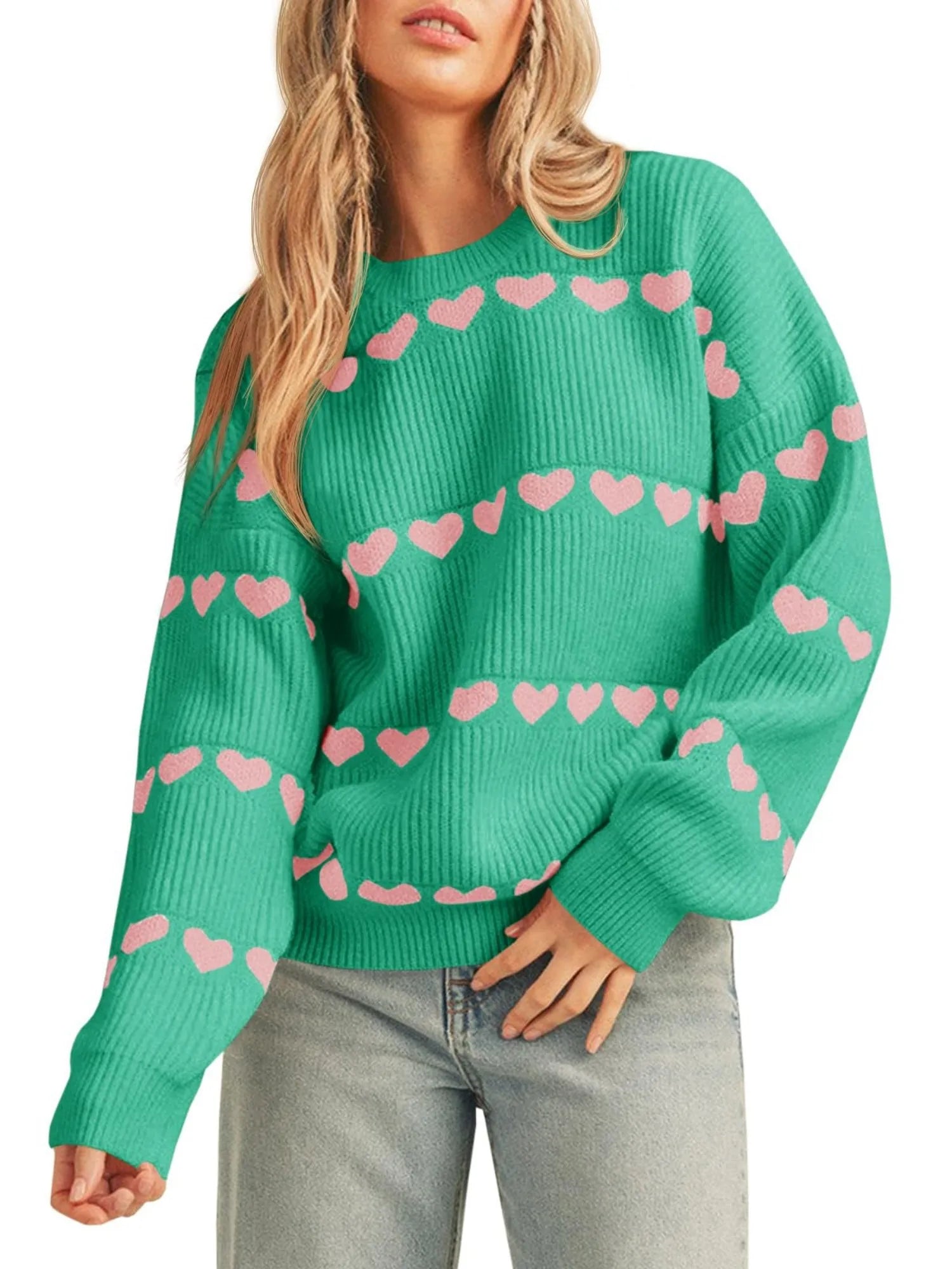 Women's Fall Winter Valentine Heart Striped Sweater
