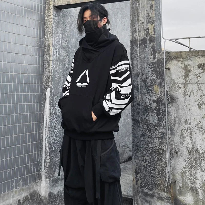 Punk Hoodie Men Fashion Creative Print Sweatshirt Pullover Harajuku Hip Hop Streetwear Tactical Functional Hoodies Techwear