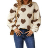 Women Sweatshirt Long Sleeve Crew Neck Furry Heart Hoodie Pullover Fall Casual Tops