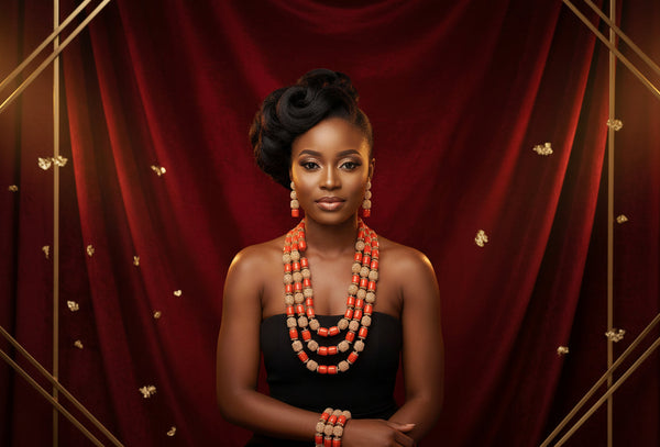 Nigerian Wedding Coral Bead Set - Front View | ARINZE