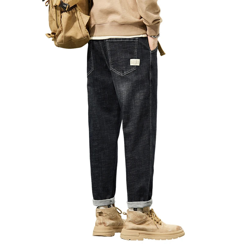 Winter Dark Blue Fleece Jeans for Men