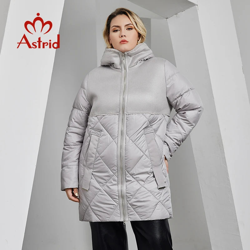 Astrid Women's Winter Jacket 2023 Plus Size Women Parka Long Bio Down Jackets Stitching Design Thick Fleece Hooded Quilted Coat