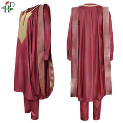 Men's Red Agbada Suit – Embroidered Robe