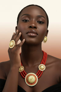 Colorful African Bead Jewelry - Bold Statement Set in Orange
