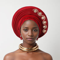 Crystal Trim Auto Gele - Pre-Tied African Headwrap - Wine