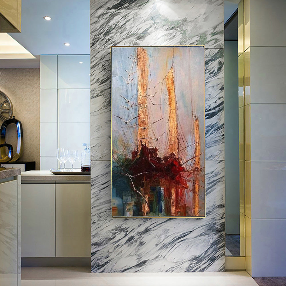 Vintage Pirate Ship In The Sea Canvas Painting Black Sailing Ship Hand Painted Oil Painting