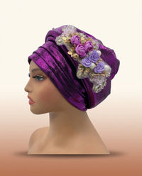 Bouquet Turban Auto Gele - Pre-Tied African Headwrap in Purple
