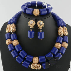 Dubai African Bead Jewelry Set - Gold Wedding in Royal Blue 1