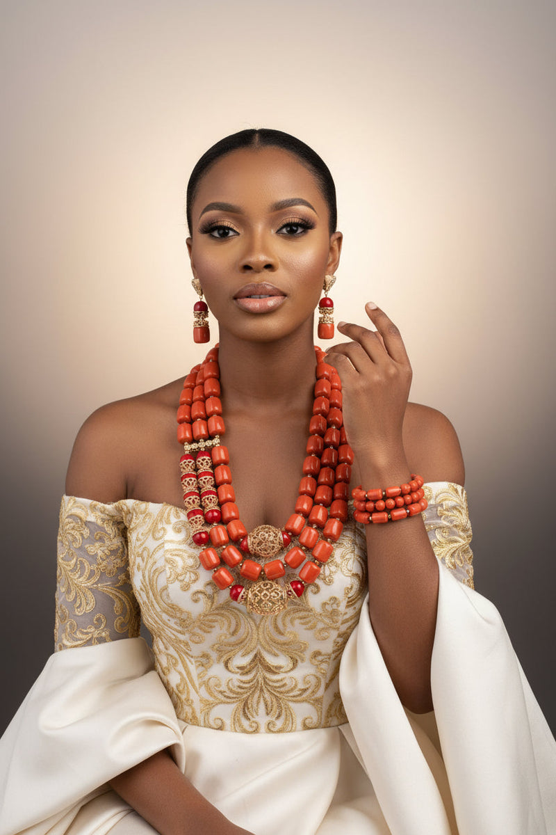 Nigerian Coral Bead Necklace Set - Classic Bridal
