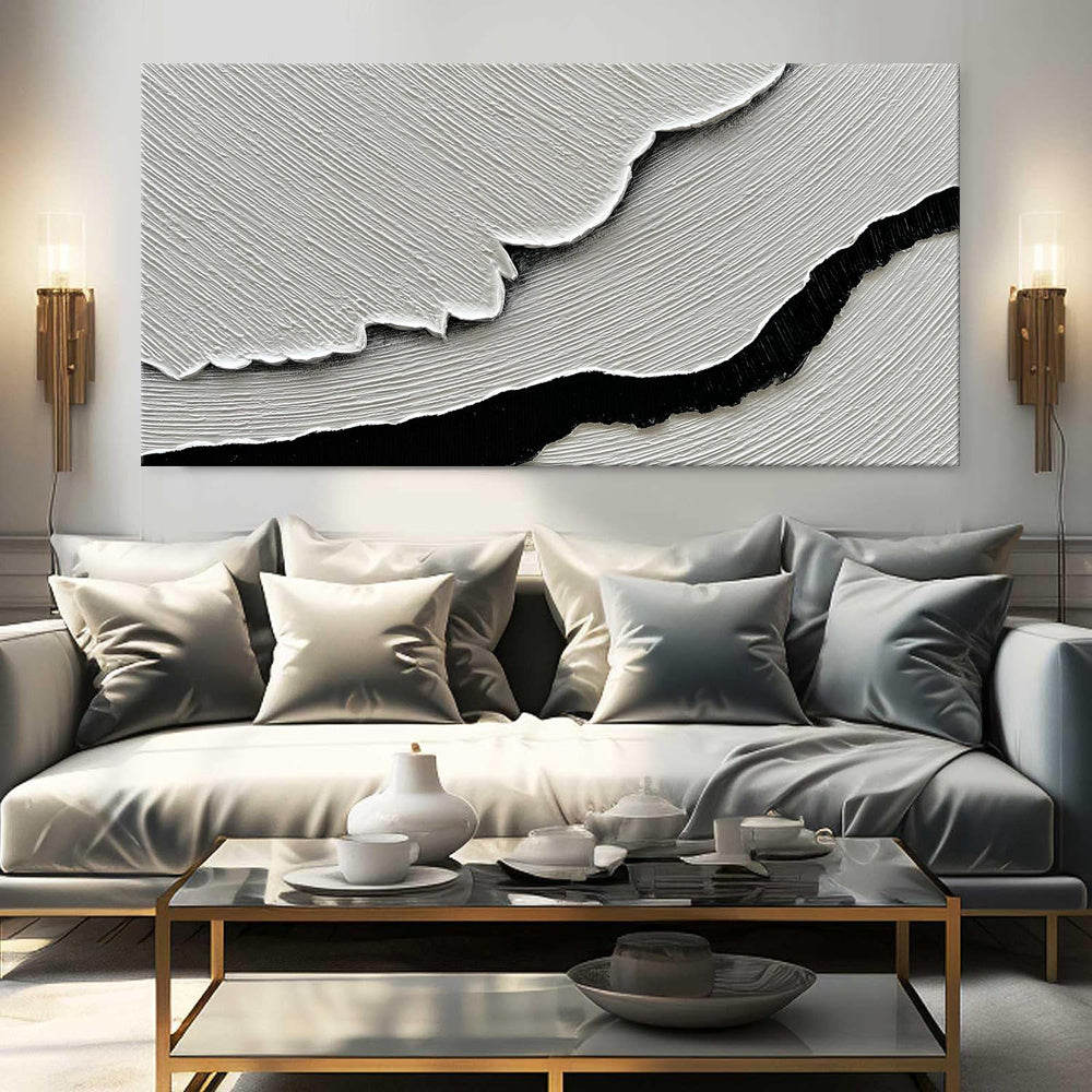 Black White Sea Waves Abstract Paintings Bedroom Decor