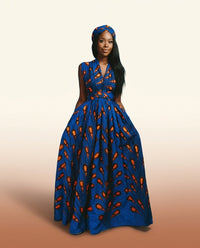 African Print Summer Dress - Vibrant Outfit Style in Dark Blue