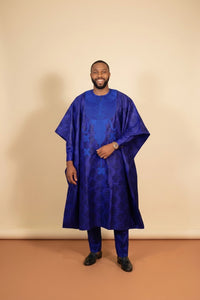African Agbada Set - Blue Embroidered 3-Piece - view 3