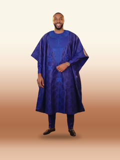 African Agbada Set - Blue Embroidered 3-Piece