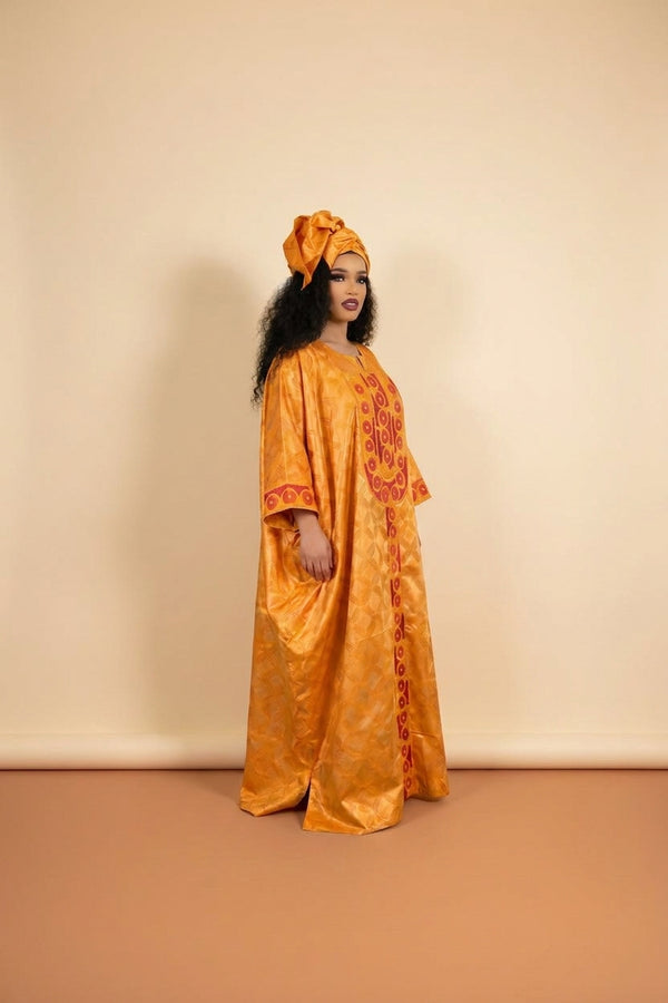 African Agbada Set - Yellow Embroidered Couple - view 3