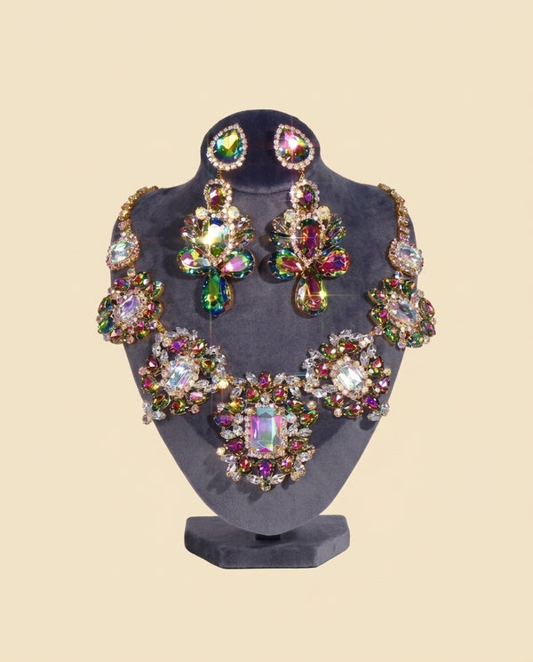 Rhinestone Necklace Set - Evening Statement in Gold