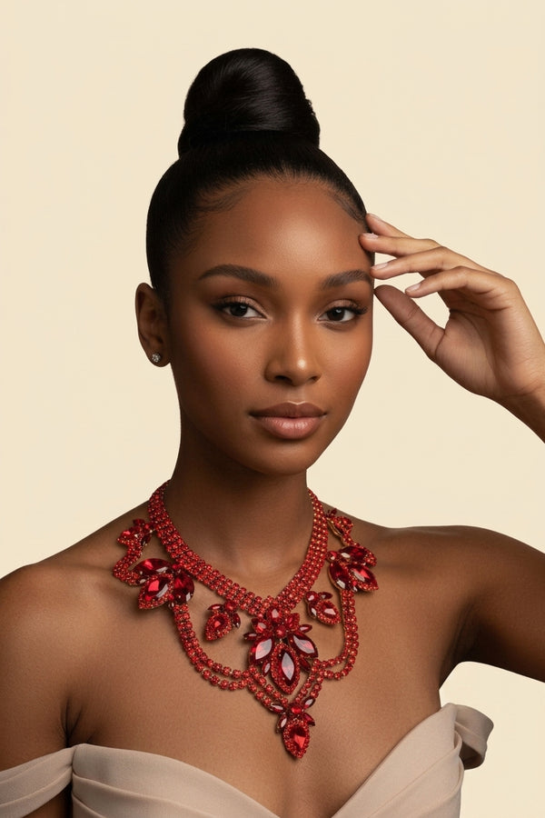 Exaggerated Crystal Jewelry Set - Party Glamour in Silver Necklace